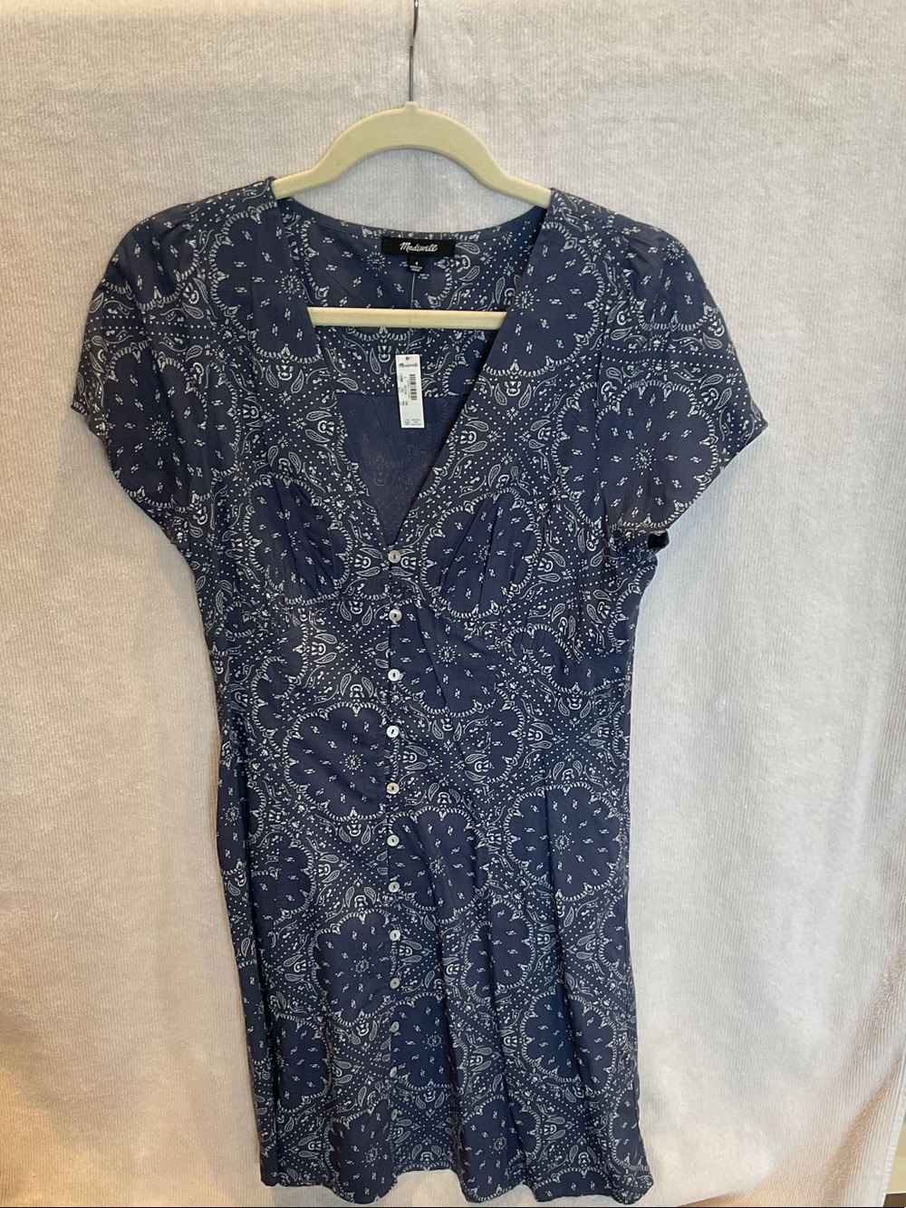 Madewell Navy Blue Paisley-Print Mini Dress